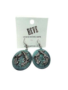 REVE Western Turquoise Patina Double Pistol Dangle Earrings Lead & Nickel Safe